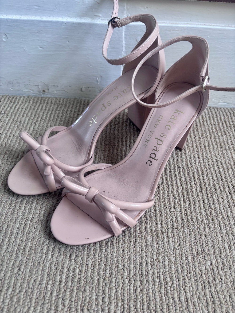 kate spade Pale Pink Knotted Ankle-Strap Block Heel Sandals